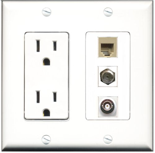 RiteAV - 15 Amp Power Outlet 1 Port Coax 1 Port Phone Beige 1 Port BNC Decorative Wall Plate