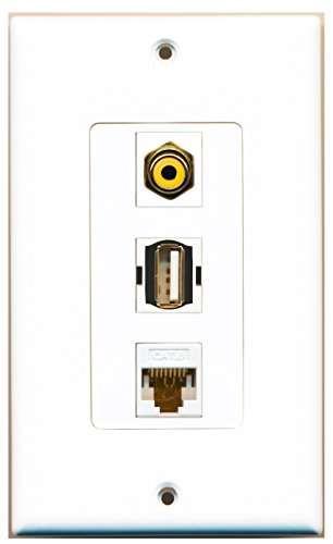RiteAV - 1 Port RCA Yellow and 1 Port USB A-A and 1 Port Cat6 Ethernet White Decorative Wall Plate Decorative