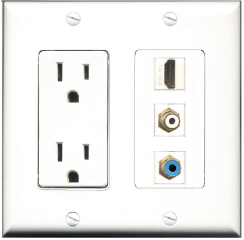 RiteAV - 15 Amp Power Outlet 1 Port HDMI 1 Port RCA White 1 Port RCA Blue Decorative Wall Plate