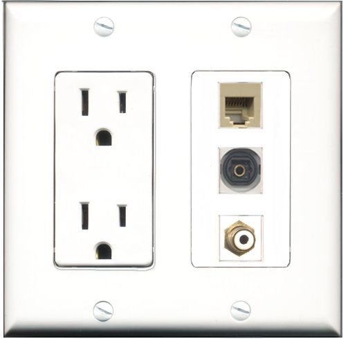RiteAV - 15 Amp Power Outlet 1 Port RCA White 1 Port Phone Beige 1 Port Toslink Decorative Wall Plate