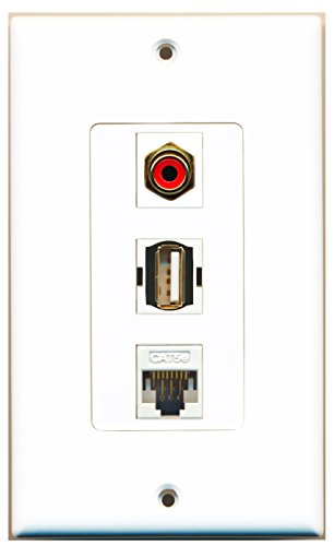 RiteAV - 1 Port RCA Red and 1 Port USB A-A and 1 Port Cat5e Ethernet White Decorative Wall Plate Decorative