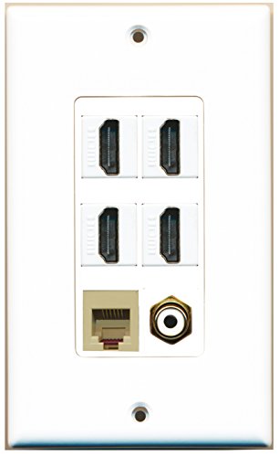RiteAV - 4 Port HDMI 1 RCA White 1 Phone RJ11 RJ12 Beige Wall Plate Decorative