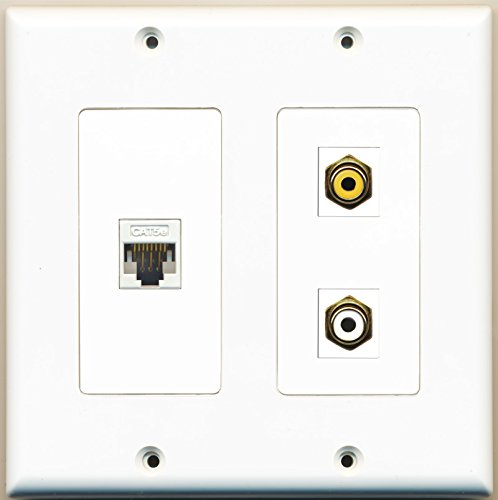 RiteAV - 1 Port RCA White 1 Port RCA Yellow 1 Port Cat5e Ethernet White - 2 Gang Wall Plate