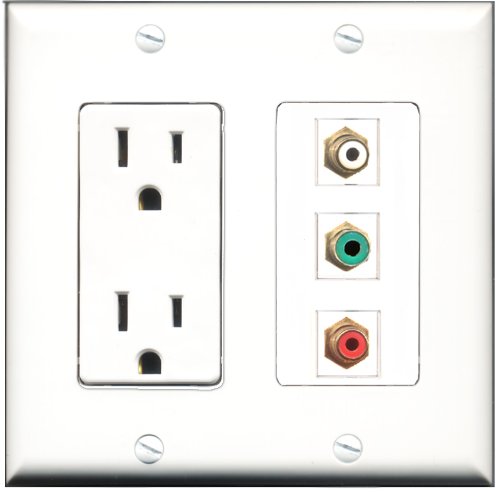 RiteAV - 15 Amp Power Outlet 1 Port RCA Red 1 Port RCA White 1 Port RCA Green Decorative Wall Plate