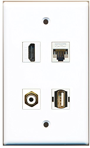 RiteAV - 1 Port HDMI 1 Port RCA White 1 Port USB A-A 1 Port Cat5e Ethernet White Wall Plate