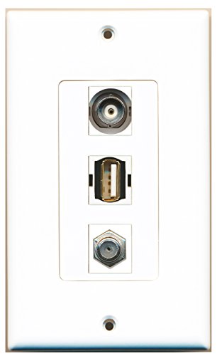 RiteAV - 1 Port Coax Cable TV- F-Type and 1 Port USB A-A and 1 Port BNC Decorative Wall Plate Decorative