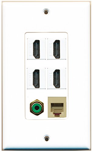RiteAV - 4 Port HDMI 1 RCA Green 1 Phone RJ11 RJ12 Beige Wall Plate Decorative