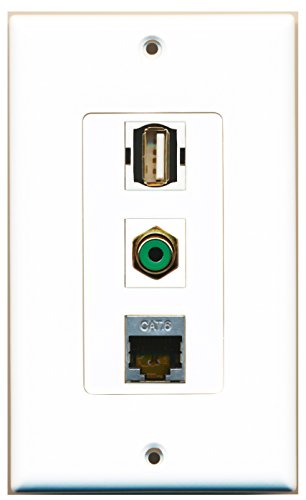 RiteAV - 1 Port RCA Green and 1 Port USB A-A and 1 Port Shielded Cat6 Ethernet Decorative Wall Plate Decorative