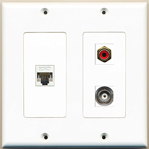RiteAV - 1 Port RCA Red 1 Port BNC 1 Port Cat5e Ethernet White - 2 Gang Wall Plate