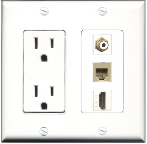 RiteAV - 15 Amp Power Outlet 1 Port HDMI 1 Port RCA White 1 Port Phone Beige Decorative Wall Plate
