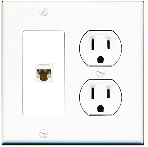 RiteAV (2 Gang Decorative) 15 Amp Round Power Outlet Cat6 Wall Plate White