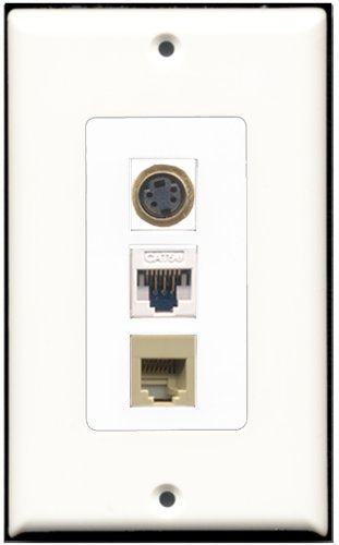RiteAV - 1 Port Phone RJ11 RJ12 Beige 1 S-Video 1 Cat5e Ethernet White Wall Plate Decorative