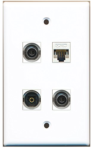 RiteAV - 1 Port Toslink 2 Port 3.5mm 1 Port Cat5e Ethernet White Wall Plate