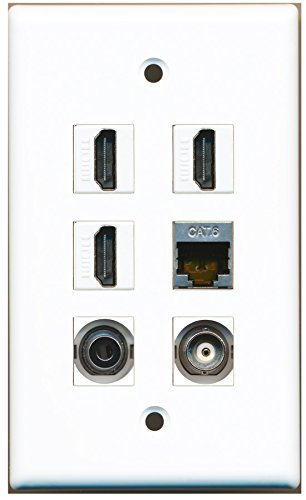 RiteAV - 3 HDMI 1 Port Shielded Cat6 Ethernet 1 Port 3.5mm 1 Port BNC Wall Plate