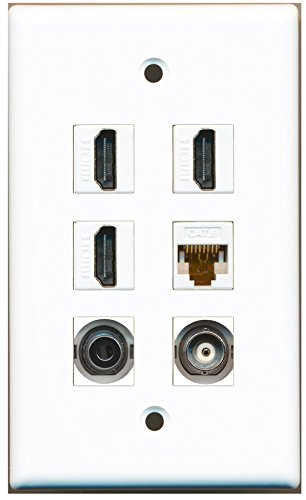 RiteAV - 3 HDMI 1 Port 3.5mm 1 Port BNC 1 Port Cat6 Ethernet White Wall Plate