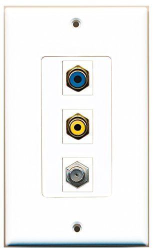 RiteAV - 1 Port RCA Yellow and 1 Port RCA Blue and 1 Port Coax Cable TV- F-Type Decorative Wall Plate Decorative