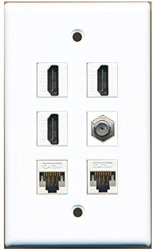 RiteAV - 3 HDMI 1 Port Coax Cable TV- F-Type 2 Port Cat5e Ethernet White Wall Plate