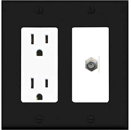 RiteAV - 15 Amp Power Outlet and 1 Port Coax Cable TV- F-Type Decorative Type Wall Plate - Black/White