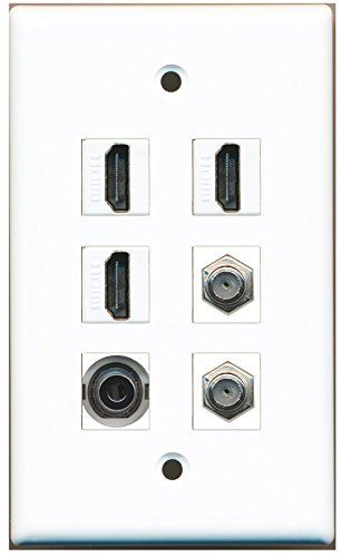 RiteAV - 3 HDMI 2 Port Coax Cable TV- F-Type 1 Port 3.5mm Wall Plate