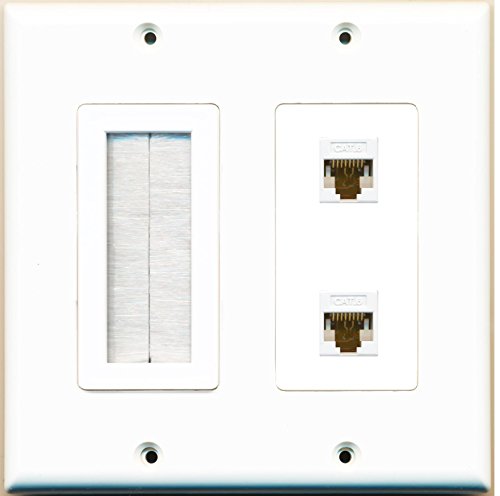 RiteAV (2 Gang Decorative) Mesh-Brush 2 Cat6 White Wall Plate White
