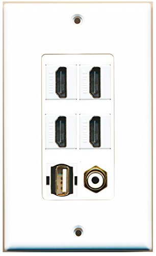 RiteAV - 4 Port HDMI 1 RCA White 1 USB A-A Wall Plate Decorative