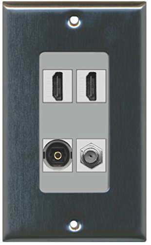 RiteAV - 2 Port HDMI 1 Port Coax Cable TV- F-Type 1 Port Toslink Wall Plate Decorative Wall Plate - Stainless Steel/Gray