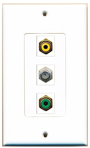 RiteAV - 1 Port RCA Yellow and 1 Port RCA Green and 1 Port Coax Cable TV- F-Type Decorative Wall Plate Decorative
