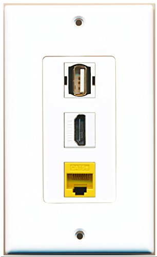 RiteAV - 1 Port HDMI 1 USB A-A 1 Cat5e Ethernet Yellow Wall Plate Decorative