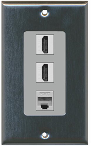 RiteAV - 2 HDMI and 1 Cat5e White Ethernet Port Wall Plate Decorative - Stainless Steel/Gray