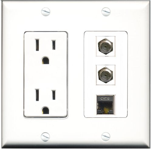 RiteAV - 15 Amp Power Outlet 2 Port Coax 1 Port Shielded Cat6 Ethernet Ethernet Decorative Wall Plate