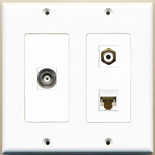 RiteAV - 1 Port RCA White 1 Port BNC 1 Port Cat6 Ethernet White - 2 Gang Wall Plate