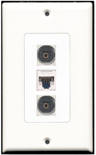 RiteAV - 2 Port Toslink 1 Cat5e Ethernet White Wall Plate Decorative