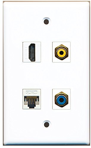 RiteAV - 1 Port HDMI 1 Port RCA Yellow 1 Port RCA Blue 1 Port Cat5e Ethernet White Wall Plate