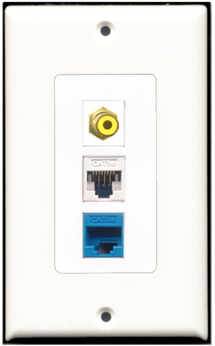 RiteAV - 1 Port RCA Yellow 1 Cat5e Ethernet White 1 Cat5e Ethernet Blue Wall Plate Decorative