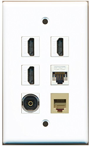 RiteAV - 3 HDMI 1 Port Phone RJ11 RJ12 Beige 1 Port Toslink 1 Port Cat5e Ethernet White Wall Plate