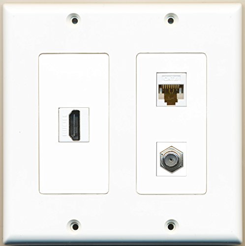 RiteAV - 1 Port HDMI 1 Port Coax Cable TV- F-Type 1 Port Cat6 Ethernet White - 2 Gang Wall Plate