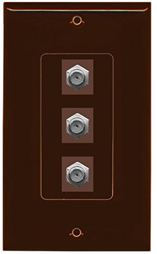 RiteAV - 3 Port Coax Cable TV- F-Type Decorative Wall Plate - Brown