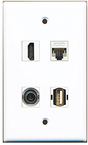 RiteAV - 1 Port HDMI 1 Port USB A-A 1 Port 3.5mm 1 Port Cat5e Ethernet White Wall Plate