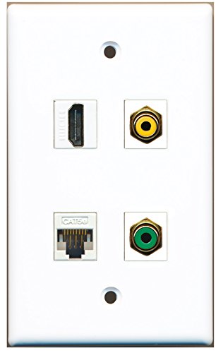 RiteAV - 1 Port HDMI 1 Port RCA Yellow 1 Port RCA Green 1 Port Cat5e Ethernet White Wall Plate