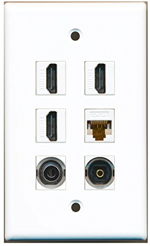 RiteAV - 3 HDMI 1 Port Toslink 1 Port 3.5mm 1 Port Cat6 Ethernet White Wall Plate