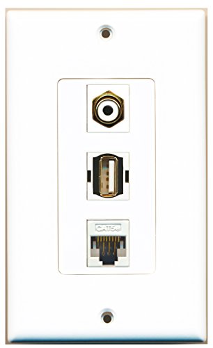RiteAV - 1 Port RCA White and 1 Port USB A-A and 1 Port Cat5e Ethernet White Decorative Wall Plate Decorative