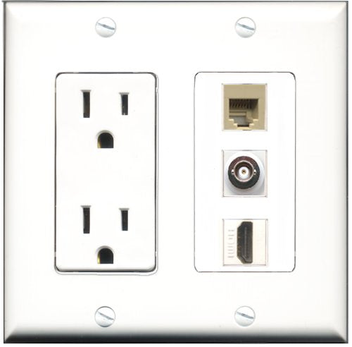 RiteAV - 15 Amp Power Outlet 1 Port HDMI 1 Port Phone Beige 1 Port BNC Decorative Wall Plate
