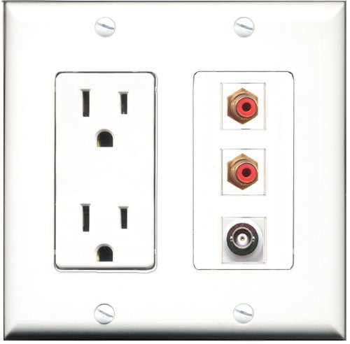 RiteAV - 15 Amp Power Outlet 2 Port RCA Red 1 Port BNC Decorative Wall Plate