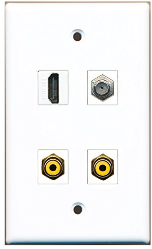 RiteAV - 1 Port HDMI 2 Port RCA Yellow 1 Port Coax Cable TV- F-Type Wall Plate