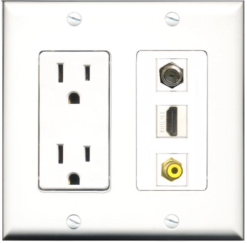 RiteAV - 15 Amp Power Outlet 1 Port HDMI 1 Port RCA Yellow 1 Port Coax Decorative Wall Plate
