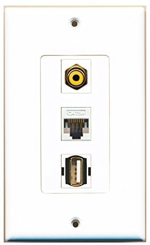 RiteAV - 1 Port RCA Yellow and 1 Port USB A-A and 1 Port Cat5e Ethernet White Decorative Wall Plate