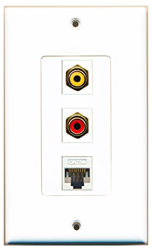 RiteAV - 1 Port RCA Red and 1 Port RCA Yellow and 1 Port Cat5e Ethernet White Decorative Wall Plate Decorative