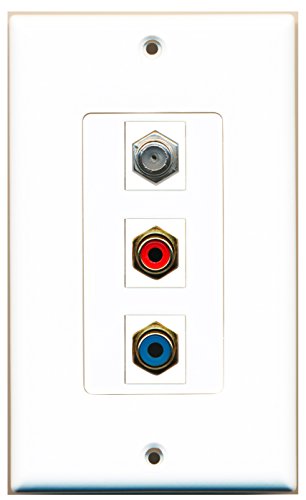 RiteAV - 1 Port RCA Red and 1 Port RCA Blue and 1 Port Coax Cable TV- F-Type Decorative Wall Plate Decorative
