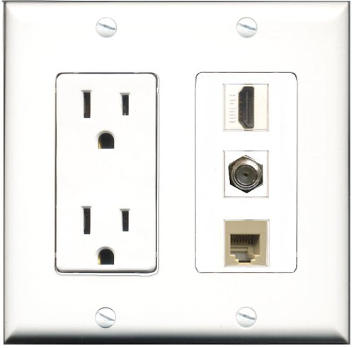RiteAV - 15 Amp Power Outlet 1 Port HDMI 1 Port Coax 1 Port Phone Beige Decorative Wall Plate