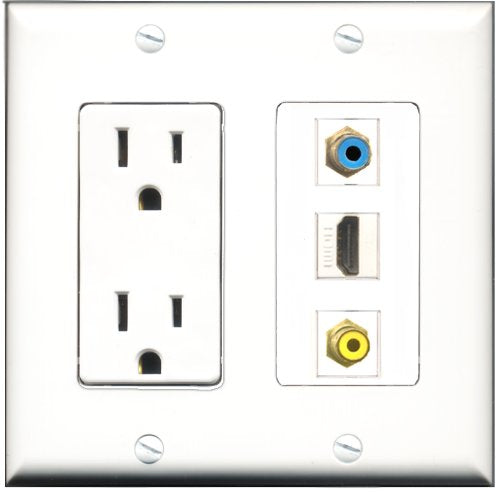 RiteAV - 15 Amp Power Outlet 1 Port HDMI 1 Port RCA Yellow 1 Port RCA Blue Decorative Wall Plate
